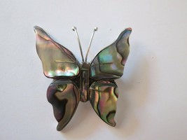 Taxco Butterfly Sterling Silver Abalone Brooch Signed Designer Pin 2&quot; Sh... - $42.99