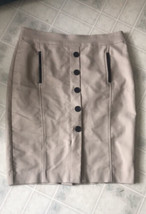  Ann Taylor Pencil Button Front Skirt Size 10 Khaki Back Tab Slit Leathe... - £17.15 GBP