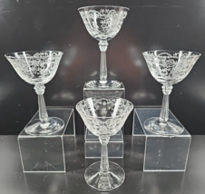 4 Fostoria Romance Champagne Glasses Set Vintage Clear Floral Etch Stem MCM Lot - $66.20