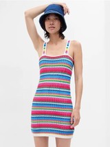 New Gap Women Crochet Mini Dress Pink Multi Striped Tank Strap Square Neck S M - £31.96 GBP