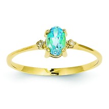 14K Gold Diamond &amp; Blue Topaz Birthstone Ring - £118.44 GBP
