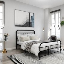Full size Farmhouse Black Metal Bed Frame with Rounded Headboard Footboard - $282.49