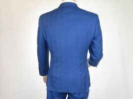 Men Suit By Renoir Windowpane English Plaid Slim Fit Side Vents Fit 291-20 Blue image 11