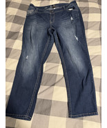 Lane Bryant Skinny Jeans Size 20W Distressed Embellished Pockets Blue Denim - $15.97