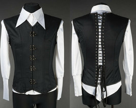 Black Cotton Victorian Vest Corset Lace Up Back Clasps V Shape Goth Male... - $105.41