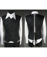 Black Cotton Victorian Vest Corset Lace Up Back Clasps V Shape Goth Male... - £84.26 GBP