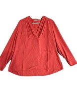 Soft Surroundings Pleated Chiffon Top Size L Coral Re Long Sleeve V Neck... - $27.40 CAD