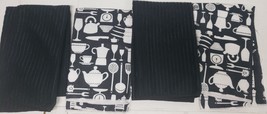 Set of 4 Printed Microfiber Kitchen Towels (16&quot;x19&quot;) WHITE KITCHEN ITEMS... - £10.70 GBP