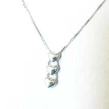 Genuine 925 Sterling Silver Necklace Three Connected Hearts Pendant 16 inches - £12.85 GBP