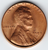 1953-S Gem BU Red From OBW US Lincoln Wheat Cent Penny Fast S&amp;H W/Tracking - $3.75