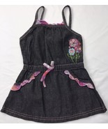 Carters Denim Dress Black Jean Sz 12 Mos Embroidered Flowers Strappy Summer - $27.99