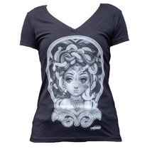 Black Market Art Lil Medusa V-neck Tee Tattoo Shirt Mouse Lopez S-M-L-XL... - $25.95