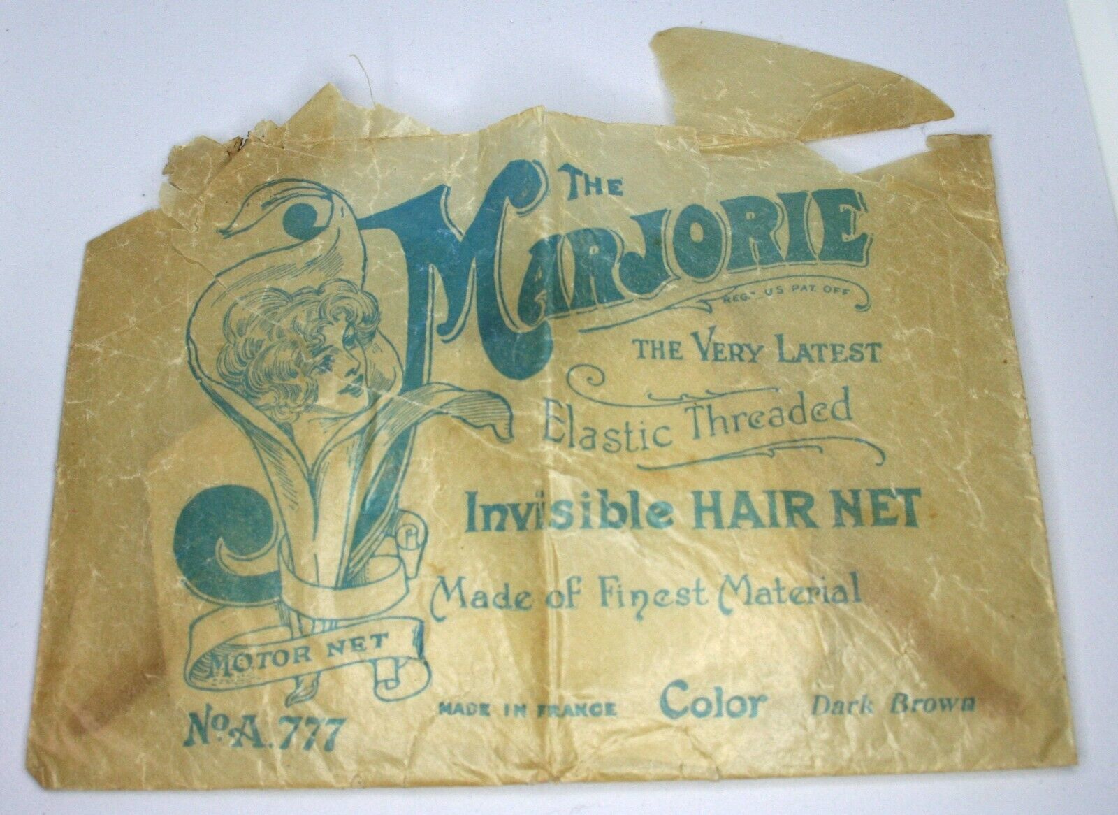 Primary image for Vintage/Anitique 1920s/1930s THE MARJORIE Motor Net HAIRNET Glassine Package