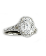 14 K white gold halo engagement ring oval white sapphire center and diam... - €972,64 EUR+