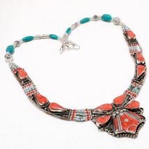 Red Coral Tibetan Turquoise Handmade Christmas Gift Necklace Nepali 18&quot; SA 4890 - £13.42 GBP