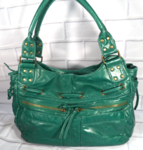 Bueno Vegan Leather Green Bag Purse Satchel Boho Zip Pockets Double Straps - $14.80