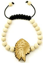 Chief New Natural Good Wood Style Bracelet Adjustable Macrame With 10mm  Beads - £8.59 GBP