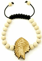 Chief New Natural Good Wood Style Bracelet Adjustable Macrame With 10mm ... - $10.95