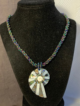 Seashell Necklace 19.5&quot; Fashion Jewelry Abalone Shell Multicolor Beaded Chain - £23.63 GBP