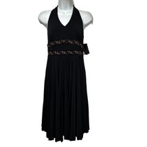 Signature by Robbie bee black pleated embroidered halter Dress women’s size 8P - £19.46 GBP