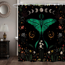 Moth Butterfly Moon Phase Floral Shower Curtain Set 60Wx71H Inches Witchy Gothic - £24.42 GBP
