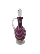 Nailsea Cruet Swirl Satin Drape Feather Cranberry Burgundy 8 nch Clear Stopper - £48.91 GBP