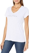 Nautica Ladies&#39; Size Large Short Sleeve V-Neck T-Shirt, White - Gold Logo - £11.95 GBP