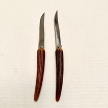2 Vtg Steak Knives Faux Stag Antler Horn Handle Lifetime Cutlery Stainless Steel - £7.85 GBP