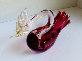 Vintage Toscany handmade genuine Venetian Cranberry Glass Swan Figurine Italy - £46.74 GBP