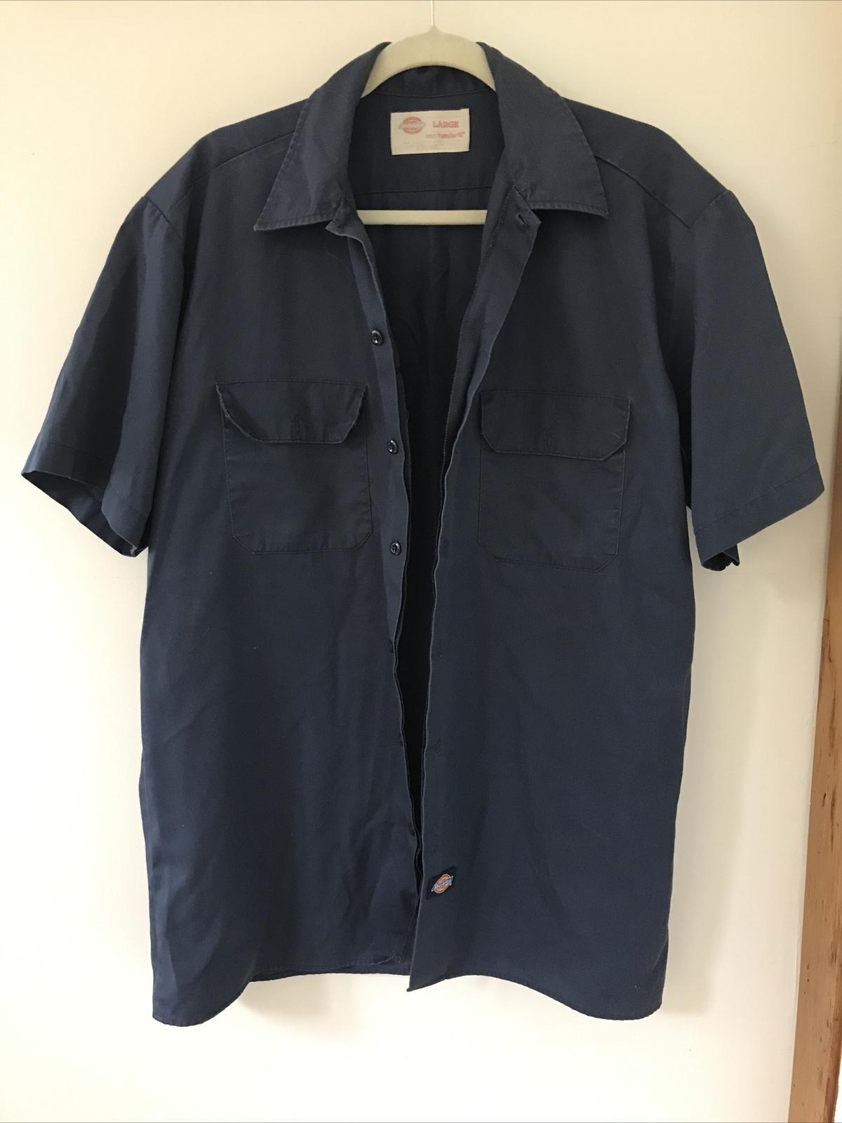Dickies Vtg Style Navy Blue Polyester Button Up Work Shirt w Pockets Lar... - £22.18 GBP