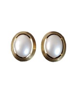 Les Bernard Clip On Earrings Gold Dome Clip On with Faux Pearl Cabochons... - $9.52