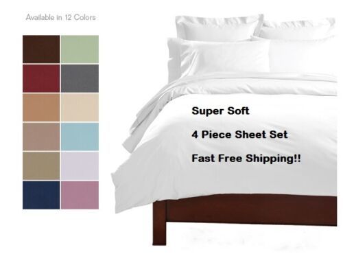 4 PIECE 2100 COUNT DEEP POCKET LUXURY SERIES BED SUPER SOFT SHEET SET MOST SIZES - £21.97 GBP