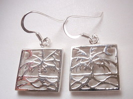 Tropical Evening with Palm Tree and Moon Dangle Earrings 925 Sterling Silver  - £16.47 GBP