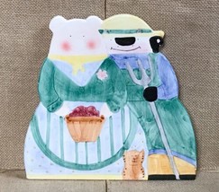 Vintage Farmer Cow And Pig Wife w Orange Tabby Cat Trivet Farmcore Granny - $9.90