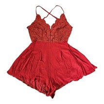 Lulu&#39;s Star Spangled Rust Red/Orange Backless Lace Romper Size Small - £15.34 GBP