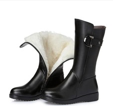 Brand Boots Plush Genuine Leather Shoes Woman Warm Snow Boots Plus Size Winter S - £94.81 GBP
