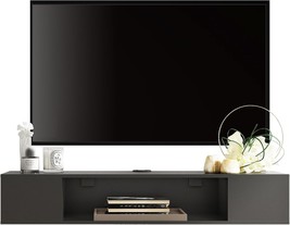 Fitueyes Black Floating Tv Stand, Wall Mounted Entertainment Center Wood... - $90.99