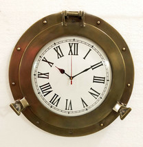 Vintage Navigation Marine Brass Ship Porthole Clock 15&#39;&#39; Ship Window Wal... - £65.82 GBP