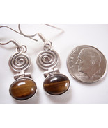 Tiger Eye Spiral 925 Sterling Silver Earrings Oval - £10.06 GBP