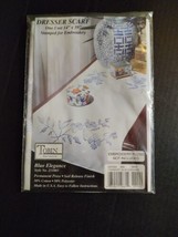 Tobin Stamped for Embroidery Kit Dresser Scarf 14&quot; X 39&quot; Blue Elegance - £7.78 GBP
