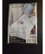 Tobin Stamped for Embroidery Kit Dresser Scarf 14&quot; X 39&quot; Blue Elegance - £7.74 GBP