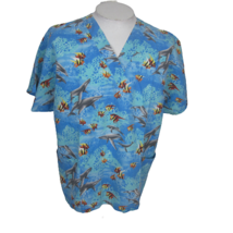  Made in Hawaii Medical Scrub Shirt L unisex tropical fish cotton L Hawaiian vtg - £27.37 GBP