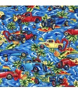 On The Move By Hoffman Bright Old Cars Tropical Hawaiian Cut Fabric Mate... - £12.45 GBP