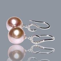 Fantastic 11.6 - 12mm Natural Purple Lavender Pink Edison Pearl Dangle Earrings - $133.65