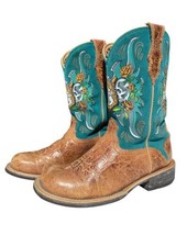 Ariat Brown Leather Rodeo Day of the Dead Skulls Roses Western Boots Size 6.5B - £98.61 GBP