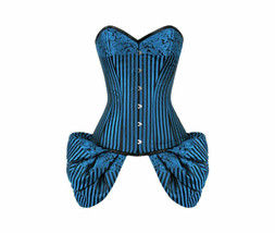 Blue Black Brocade Side Flounce Gothic Burlesque Waist Training Bustier ... - £59.71 GBP