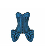 Blue Black Brocade Side Flounce Gothic Burlesque Waist Training Bustier Overbust - $74.87