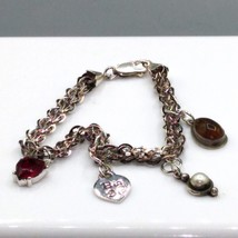 Vintage Sterling Silver Charm Bracelet with 4 Unique 925 Charms, Amber T... - £88.73 GBP