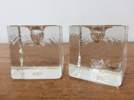 Vtg Mid Century Danish Handcrafted Poland Crystal Glass Cube Candlesticks 1.5&quot; - £39.33 GBP