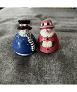 Christmas Dressed Snowman Couple Salt &amp; Pepper Shakers Vintage 1999 SGE - £9.37 GBP